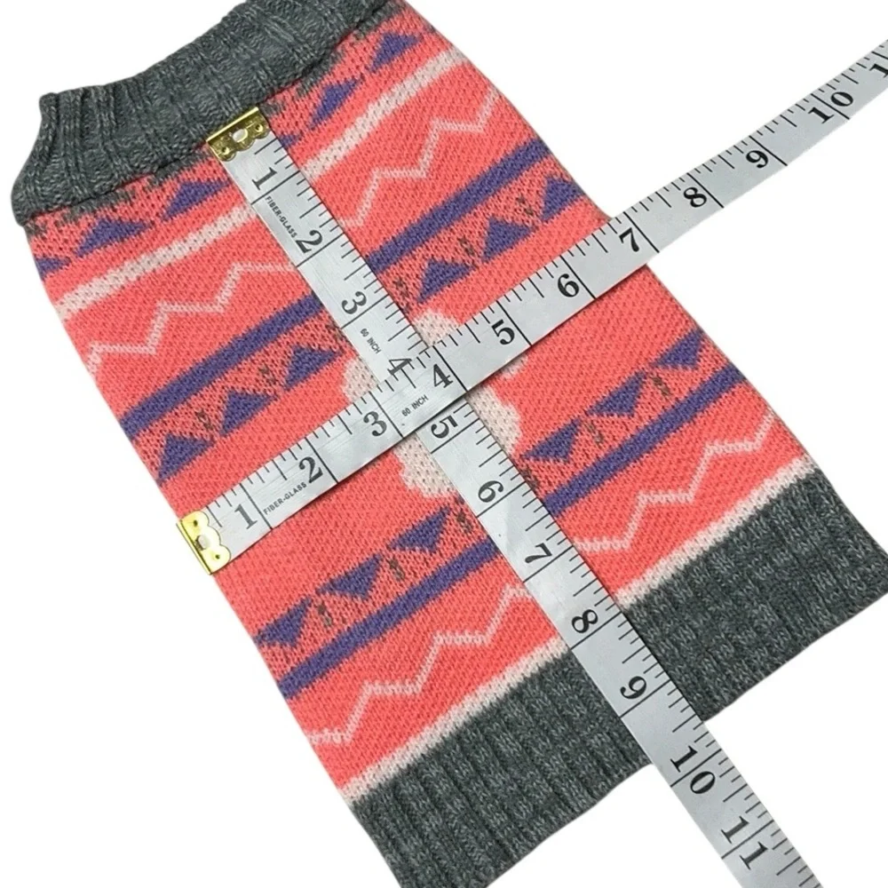 Pink and Gray Knit Dog Sweater with Paw Print